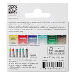Back of packaging for Winsor & Newton Professional Watercolor -  Set of 6, Urban Sketching Colors, 5 ml