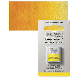 Winsor & Newton Professional Watercolor - New Gamboge, Half Pan and swatch