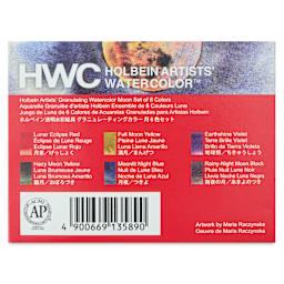 Holbein Artists' Watercolors- Set of 6, Granulating, Moon, 5 ml back of package