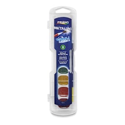 Prang Washable Watercolors - Oval Pans, Metallic, Set of 8, front of the packaging
