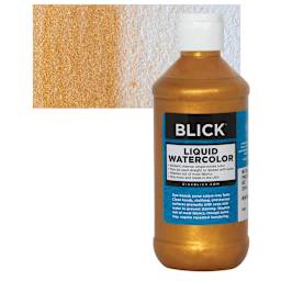 Blick Liquid Watercolor - Metallic Pirate Gold, 8 oz bottle and swatch