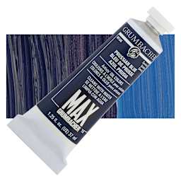 Grumbacher Max Artists' Water Miscible Oil Color - Prussian Blue, 37 ml tube and swatch