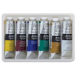 Winsor & Newton Artisan Water Mixable Oil Paints - Beginner Set of 6 Colors shown open in tray