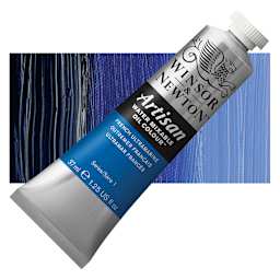Winsor & Newton Artisan Water Mixable Oil Paint - French Ultramarine, 37 ml tube and swatch