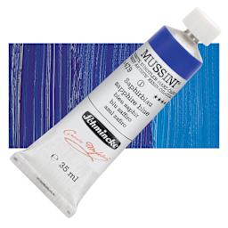 Schmincke Mussini Oil Color - Sapphire Blue, 35 ml tube and swatch