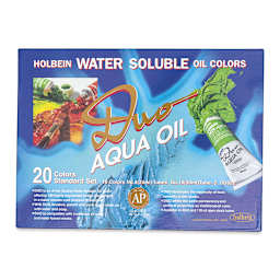 Holbein Duo Aqua Water Soluble Oils - Set of 20, Standard Colors and Quick Drying Medium, 20 ml tubes, packaging