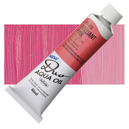 Holbein Duo Aqua Water Soluble Oil - Brilliant Pink, 40 ml tube and swatch
