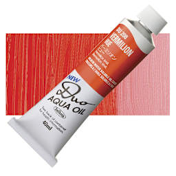 Holbein Duo Aqua Water Soluble Oil - Vermilion Hue, 40 ml tube and swatch