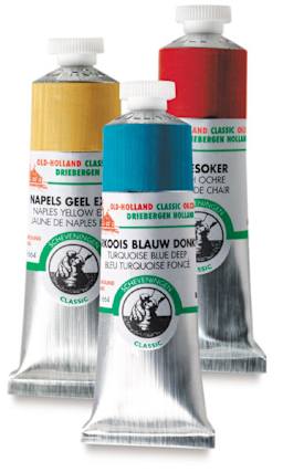 Old Holland Classic Oil Paints and Set - Front view of Yellow, Blue and Red tubes