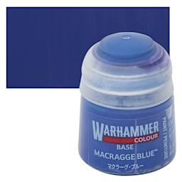 Warhammer Base Acrylic Paint - Macragge Blue, 12 ml jar and swatch
