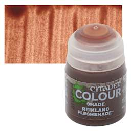 Citadel Shade Acrylic Paint - Reikland Fleshshade, 18 ml bottle and swatch
