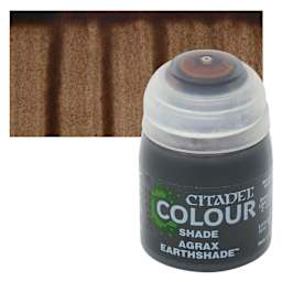 Citadel Shade Acrylic Paint - Agrax Earthshade, 18 ml, bottle and swatch