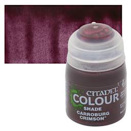 Citadel Shade Acrylic Paint - Carroburg Crimson, 18 ml bottle and swatch