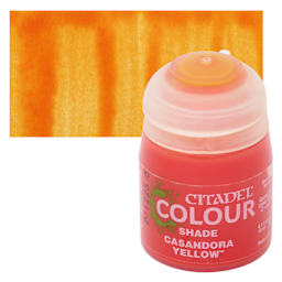 Citadel Shade Acrylic Paint - Casandora Yellow, 18 ml, bottle and swatch
