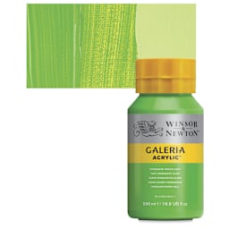 Winsor & Newton Galeria Flow Acrylic - Permanent Green Light, 500 ml tube and swatch