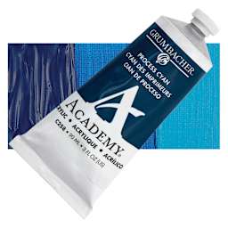 Grumbacher Academy Acrylic - Process Cyan, 90 ml tube and swatch