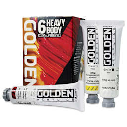 Golden Heavy Body Artist Acrylic Set - Essentials Set of 6, Assorted Colors, 59 ml Tubes, several tubes with packaging