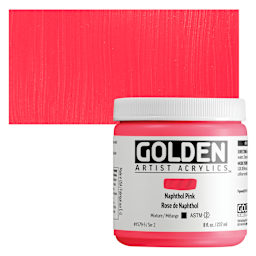 Golden Heavy Body Acrylic Paint - Naphthol Pink, 237 ml Jar and swatch