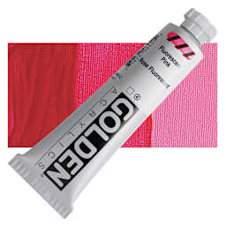 Golden Heavy Body Artist Acrylic - Fluorescent Pink, 2 oz Tube and swatch