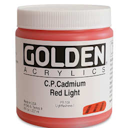 Golden Heavy Body Artist Acrylics - Cadmium Red Light, 8 oz Jar
