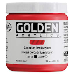 Golden Heavy Body Artist Acrylics - Cadmium Red Medium, 8 oz Jar
