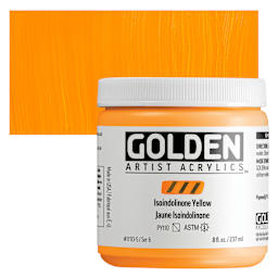 Golden Heavy Body Acrylic Paint - Isoindolinone Yellow, 237 ml Jar and swatch