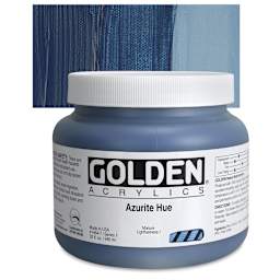 Golden Heavy Body Artist Acrylic - Azurite Hue, 32 oz Jar and swatch