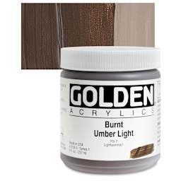 Golden Heavy Body Artist Acrylic - Burnt Umber Light, 8 oz jar and swatch