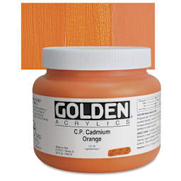 Golden Heavy Body Artist Acrylic - Cadmium Orange, 32 oz Jar and swatch