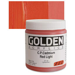 Golden Heavy Body Artist Acrylic - Cadmium Red Light, 8 oz Jar and swatch