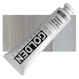 Golden Heavy Body Artist Acrylic - Iridescent Stainless Steel (Fine), 2 oz tube and swatch