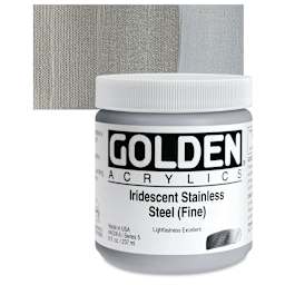 Golden Heavy Body Artist Acrylic - Iridescent Stainless Steel (Fine), 8 oz jar and swatch