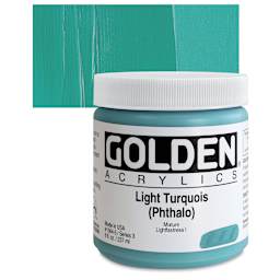 Golden Heavy Body Artist Acrylic - Light Turquoise (Phthalo), 8 oz Jar and swatch