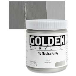 Golden Heavy Body Artist Acrylic - Neutral Gray N6, 8 oz Jar and swatch
