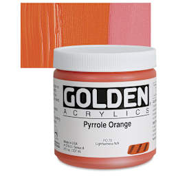 Golden Heavy Body Artist Acrylic - Pyrrole Orange, 8 oz jar and swatch