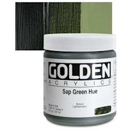 Golden Heavy Body Artist Acrylic - Sap Green Hue, 8 oz Jar and swatch