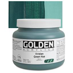 Golden Heavy Body Artist Acrylic - Viridian Green Hue, 32 oz Jar and swatch