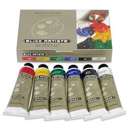 Blick Artists' Acrylic Set - Basic Set, Set of 6 colors, 2 oz tubes, tubes outside of packaging