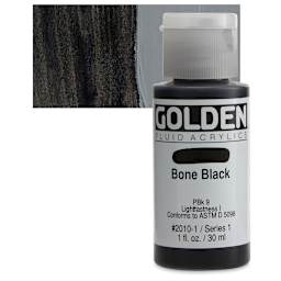 Golden Fluid Acrylic - Bone Black, 1 oz bottle and swatch