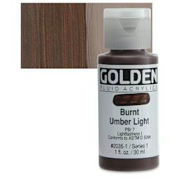 Golden Fluid Acrylic - Burnt Umber Light, 1 oz bottle and swatch