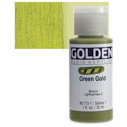 Golden Fluid Acrylic - Green Gold, 1 oz bottle and swatch