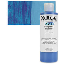 Golden Fluid Acrylic - Manganese Blue Historical Hue, 8 oz bottle and swatch
