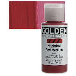 Golden Fluid Acrylic - Naphthol Red Medium, 1 oz bottle and swatch