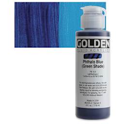 Golden Fluid Acrylic - Phthalo Blue (Green Shade), 4 oz bottle and swatch