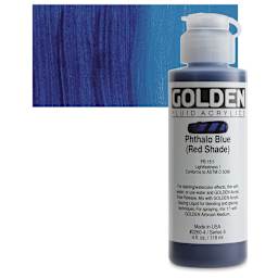 Golden Fluid Acrylic - Phthalo Blue (Red Shade), 4 oz bottle and swatch