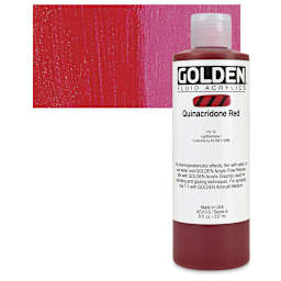 Golden Fluid Acrylic - Quinacridone Red, 8 oz bottle and swatch