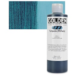 Golden Fluid Acrylic - Turquoise (Phthalo), 8 oz bottle and swatch