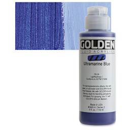 Golden Fluid Acrylic - Ultramarine Blue, 4 oz bottle and swatch