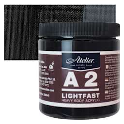 Chroma A2 Student Acrylic - Ivory Black, 250 ml jar and swatch