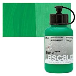 Lascaux Studio Acrylic - Permanent Green Deep, 85 ml bottle and swatch